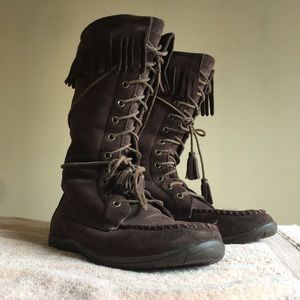 LL Bean Suede Fringed Moccasin Boots